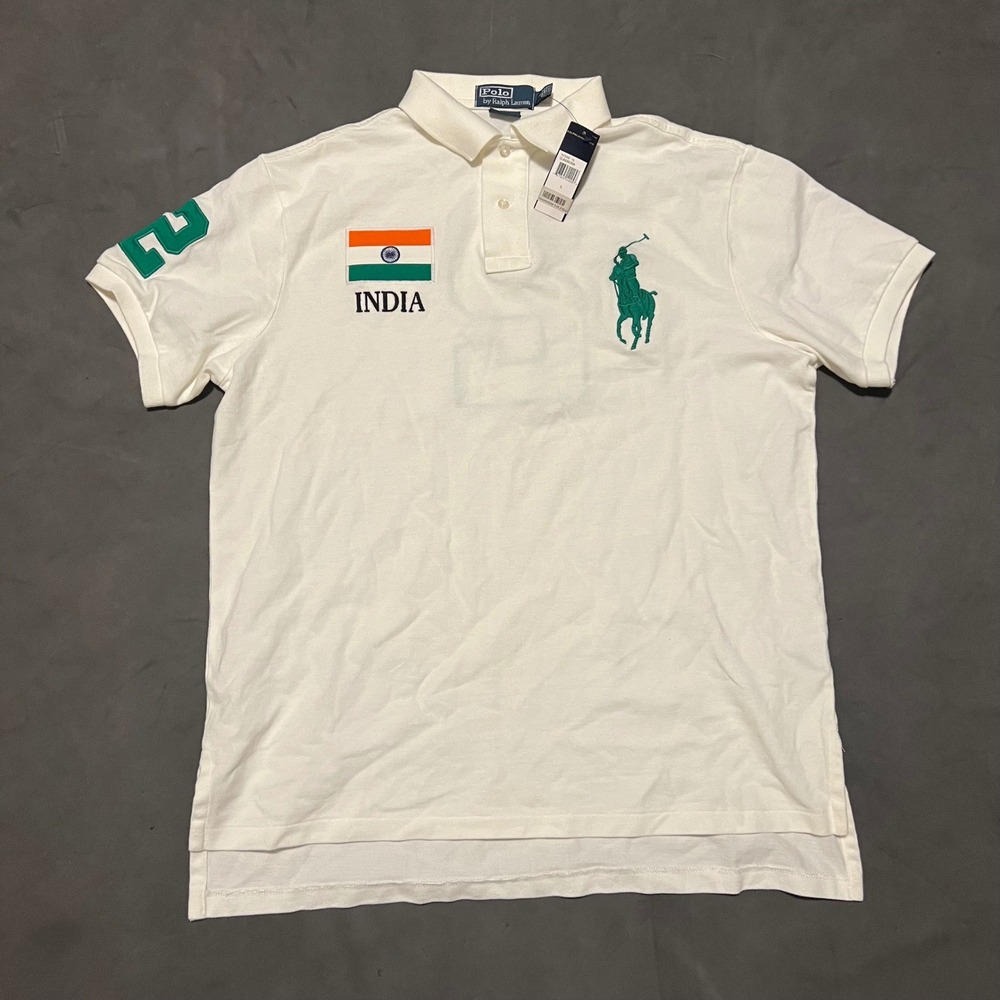 Polo Ralph Lauren Mens Big Pony India Flag Chief Keef Polo Shirt White Green L
